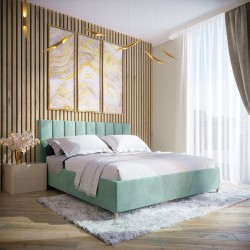 Мягкая кровать с настилом Лайн (мятный велюр, 200х200, без ножек)