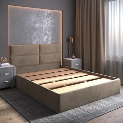 Мягкая кровать с настилом Квадро (светло-серый велюр, 190х200, без ножек)