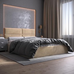 Мягкая кровать с настилом Квадро (бежевый велюр, 200х200, без ножек)